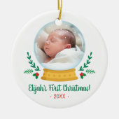 Snow Globe Baby's First Christmas Foto Keramik Ornament (Vorne)