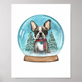 Snow Globe Boston Terrier Art Print Poster
