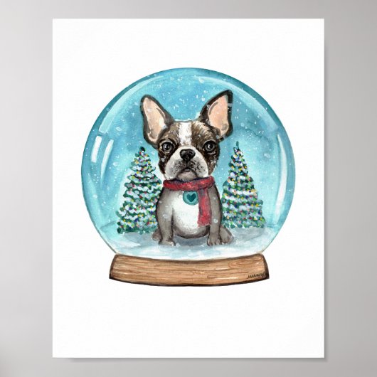 Snow Globe Boston Terrier Art Print Poster (Vorne)