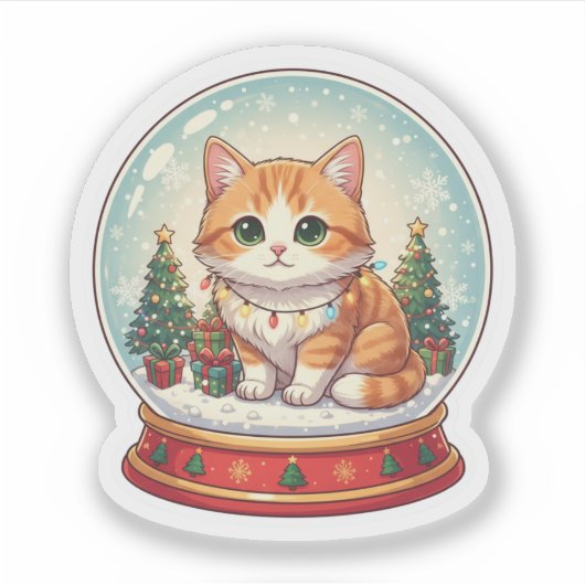Snow Globe Cat Magical Christmas Winter Sticker (Vorderseite)