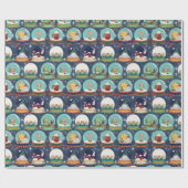 Snow Globe Christmas Gnome Gingerbrei House Denim Geschenkpapier (Flach)