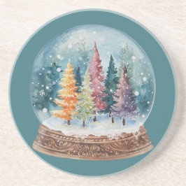 Snow Globe Colorful Christmas Tree Forest Getränkeuntersetzer