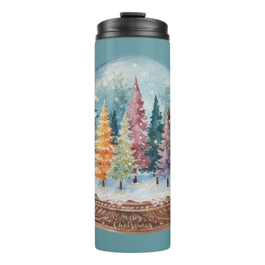 Snow Globe Colorful Christmas Tree Forest Thermosbecher (Vorderseite)