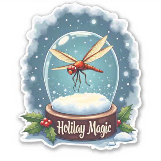 Snow Globe Dragonfly Aufkleber (Vorderseite)