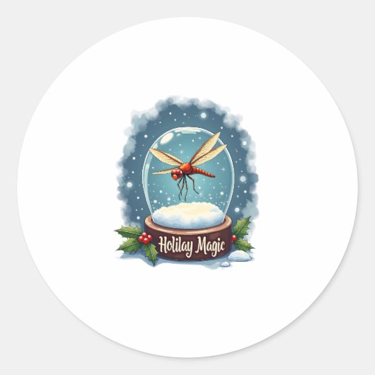 Snow Globe Dragonfly Runder Aufkleber (Vorderseite)