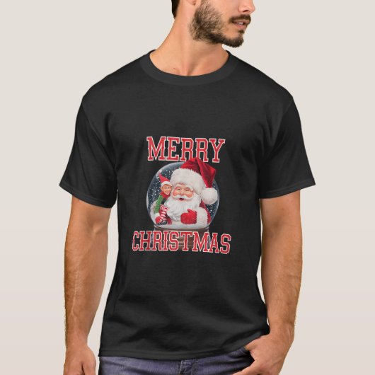 Snow Globe Frohe Weihnachtsmann Claus Graphic Tan T-Shirt (Vorderseite)