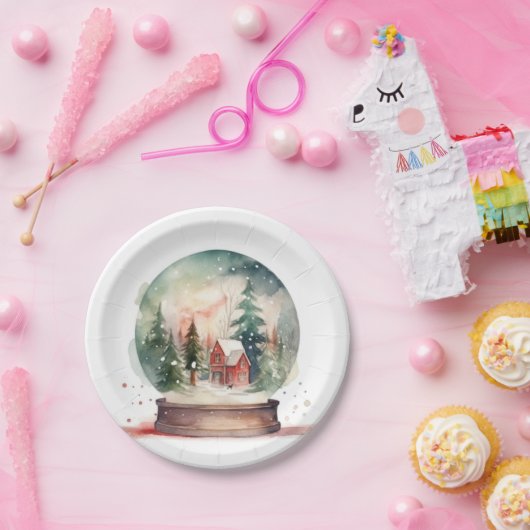 Snow Globe Glass Ball Winter Wunderland Weihnachte Pappteller (Party)