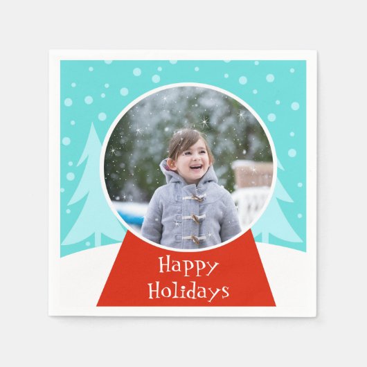 Snow Globe Holiday Foto Paper Napkins Serviette (Vorderseite)