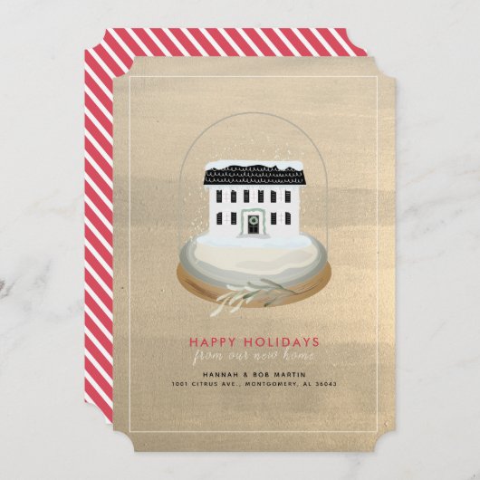 Snow Globe House Gold Feiertage Ankündigung (Vorne/Hinten)