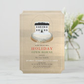 Snow Globe House Gold Holiday Open House Einladung (Stehend Vorderseite)