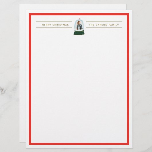 Snow Globe Illustration Holiday Foto Stationery Briefbogen (Vorne/Hinten)