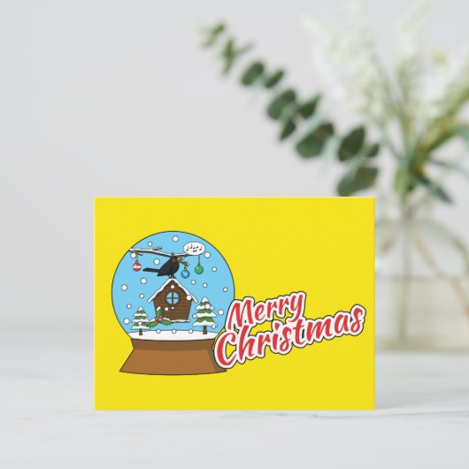 Snow Globe mit Blackbird singen Feiertagspostkarte (Stehend Vorderseite)