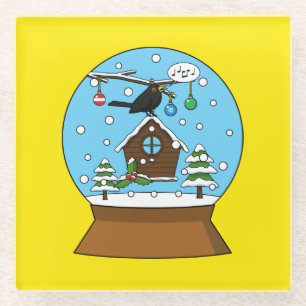 Snow Globe mit Blackbird singen Glasuntersetzer