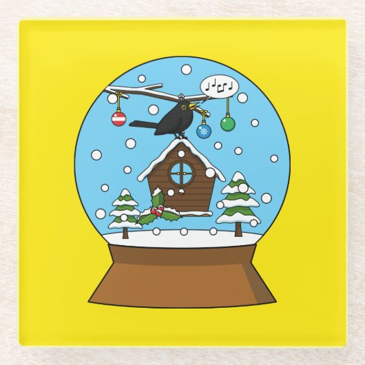 Snow Globe mit Blackbird singen Glasuntersetzer (Vorderseite)