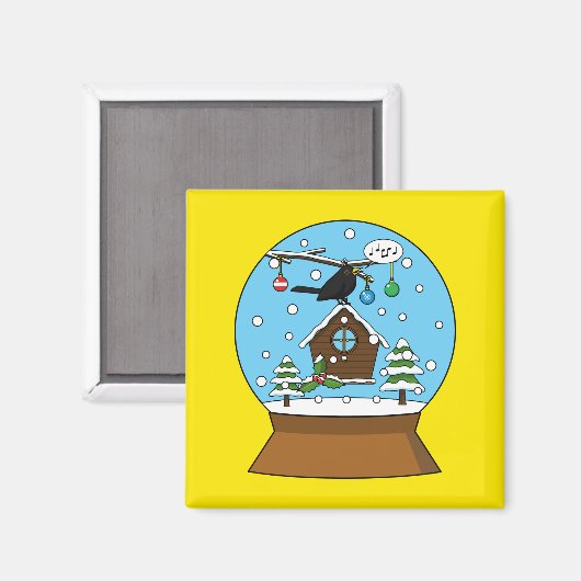 Snow Globe mit Blackbird singen Magnet (Vorderseite/Rückseite)