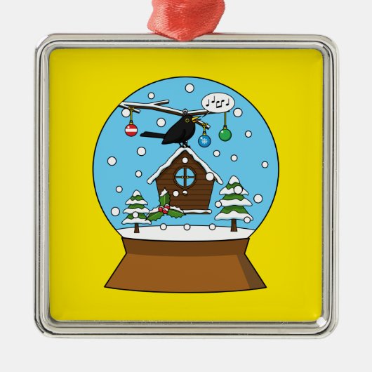 Snow Globe mit Blackbird singen Ornament Aus Metall (Vorne)