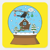 Snow Globe mit Blackbird singen Quadratischer Aufkleber (Vorderseite)