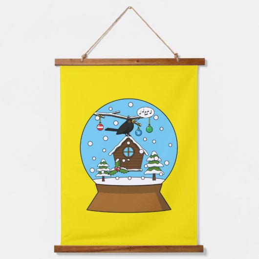 Snow Globe mit Blackbird singen Wandteppich Mit Holzrahmen (Vorderseite)