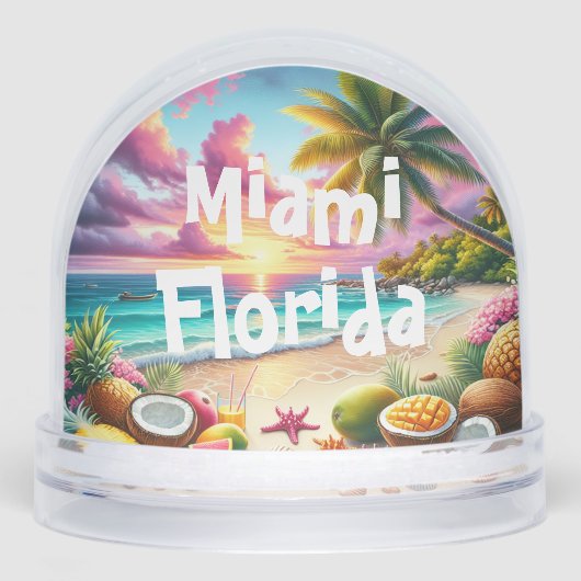 Snow Globe mit tropischem Design und Text Miami Fl Schneekugeln (Vorderseite)