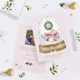 Snow Globe Pink Couch Home Pet Sitting Business Feiertagskarte