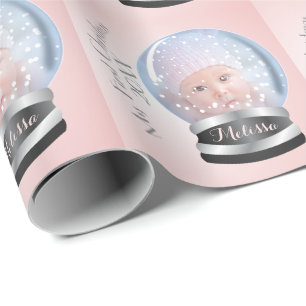 Snow Globe Pink Girl Baby's 1. Weihnachts-Foto Geschenkpapier