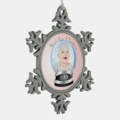 Snow Globe Pink Girl Baby's 1. Weihnachts-Foto Schneeflocken Zinn-Ornament (Links)