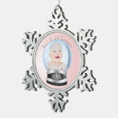 Snow Globe Pink Girl Baby's 1. Weihnachts-Foto Schneeflocken Zinn-Ornament (Rechts)