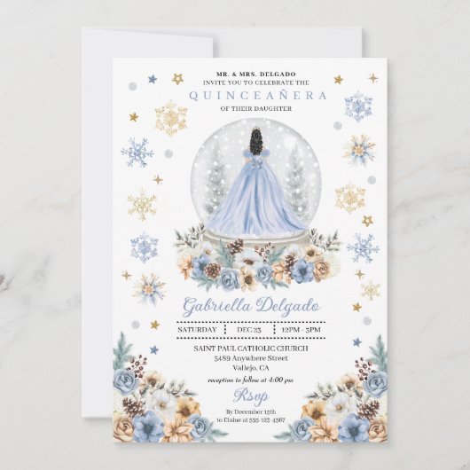 Snow Globe Princess Winter Wonderland Quinceañera Einladung (Vorderseite)