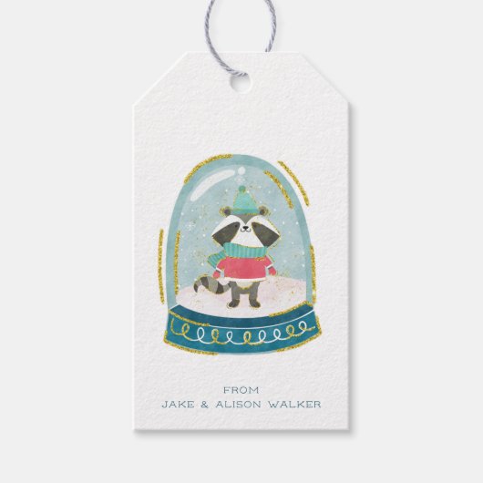 Snow Globe Raccoon Gift Tags Geschenkanhänger (Vorderseite)