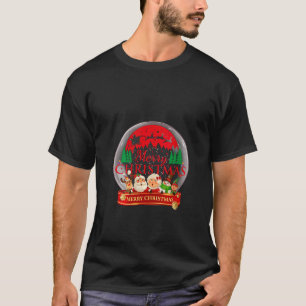 Snow Globe Reindeer Santa Mrs Claus Elf / Neck T-Shirt