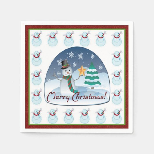 Snow Globe Snowman Merry Christmas Napkins Serviette (Vorderseite)
