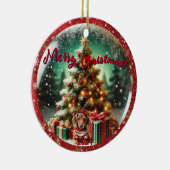 Snow Globe Vibe: Dackel Baumszene Keramik Ornament (Rechts)