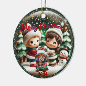 Snow Globe Vibe: Dackel Children Scene Keramik Ornament (Links)