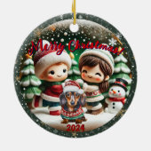 Snow Globe Vibe: Dackel Children Scene Keramik Ornament (Hinten)