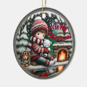 Snow Globe Vibe: Dackel Fireplace Scene Keramik Ornament (Links)