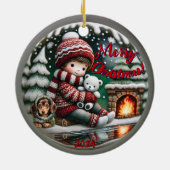 Snow Globe Vibe: Dackel Fireplace Scene Keramik Ornament (Hinten)