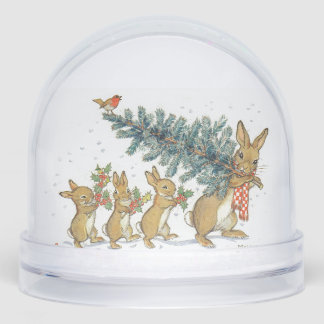 SNOW GLOBE VINTAGE CHRISTMAS BAUM UND BUNNIEN SCHNEEKUGELN