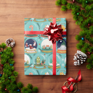 Snow Globe Weihnachten Gnome Gingerbrot House Blue Geschenkpapier