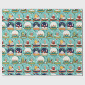 Snow Globe Weihnachten Gnome Gingerbrot House Blue Geschenkpapier (Flach)