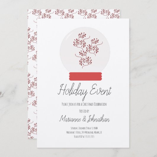 Snow Globe Weihnachts-Party Berry Sprig Kraft Einladung (Vorne/Hinten)