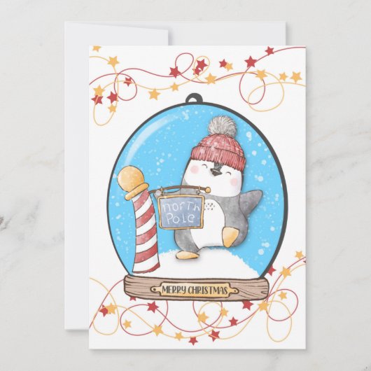 Snow Globe Weihnachts-Pinguin-Karte (Vorderseite)