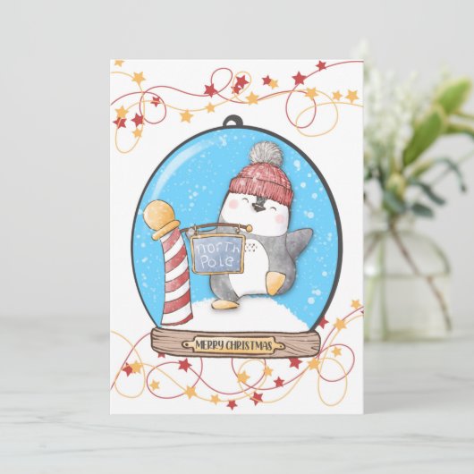 Snow Globe Weihnachts-Pinguin-Karte (Stehend Vorderseite)