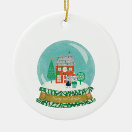 Snow Globe Weihnachtsdorf mit Santa Bear Keramik Ornament