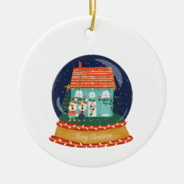 Snow Globe Weihnachtsdorf mit Santa Fox Keramik Ornament