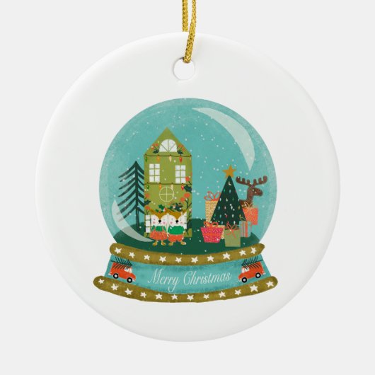Snow Globe Weihnachtsdorf mit Weihnachtsmann Keramik Ornament (Vorne)
