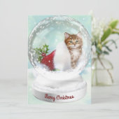 Snow Globe Weihnachtskätzchen im Strumpf Feiertagskarte (Stehend Vorderseite)