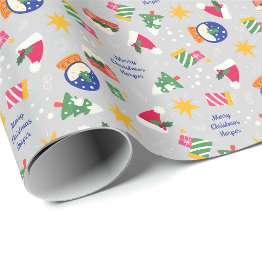 Snow Globe Weihnachtsmannmütze Personalisiert Weih Geschenkpapier (Rolleneckpunkt)