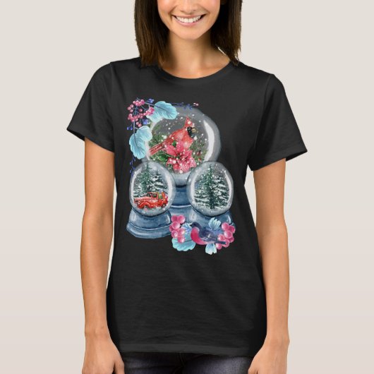 Snow Globe Winterschnee Roter Kardinal Bird Snowgl T-Shirt (Vorderseite)