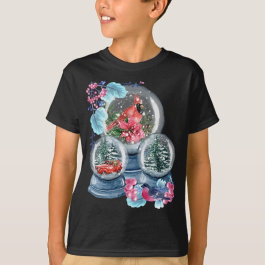 Snow Globe Winterschnee Roter Kardinal Bird Snowgl T-Shirt (Vorderseite)