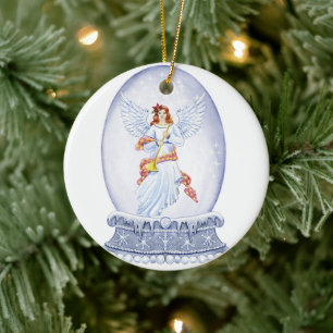 Snow globe with angel illustration keramik ornament